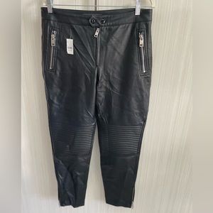 Mango vegan leather black pants details on knee w/ silver hardware‎ size Lg NWT